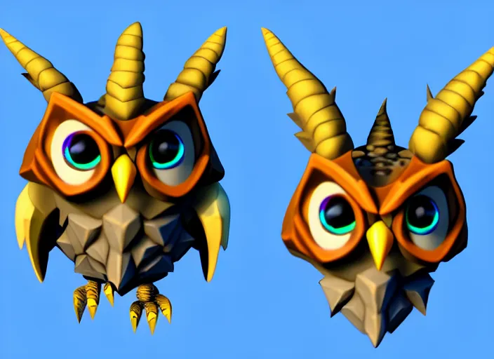 Image similar to owl head, stylized stl, 3 d render, activision blizzard style, hearthstone style, spyro style