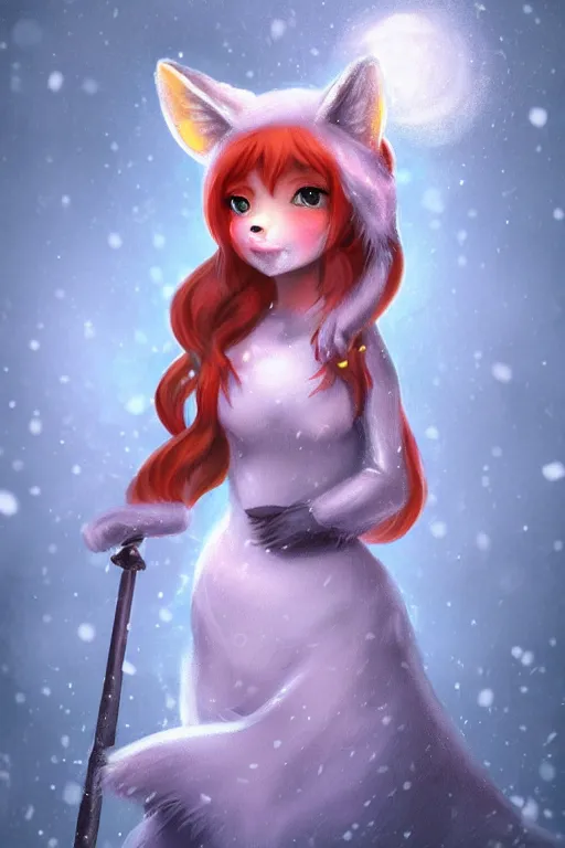 Image similar to a fox princess holding an umbrella, snow, backlighting, trending on artstation, digital art, furry art, trending on furaffinity, fantasy art