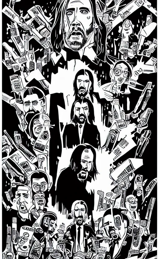 Prompt: mcbess illustration of nicolas cage as john wick in the rain, detailed, 4k