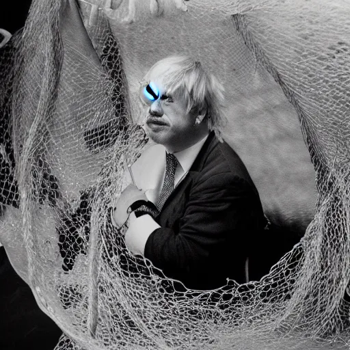 Image similar to Boris Johnson underwater, tangled in a fishing net