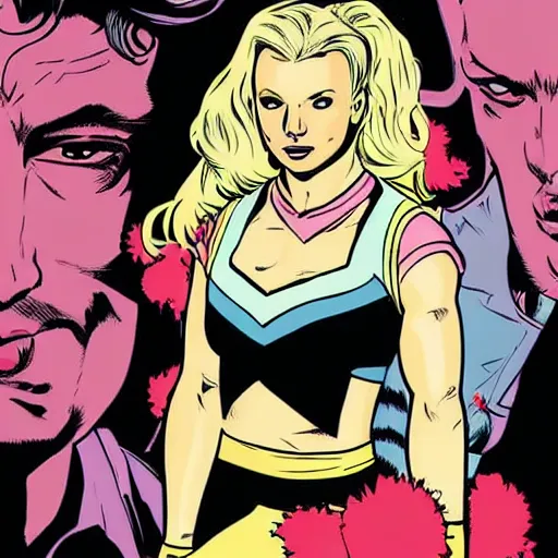 Prompt: In the style of Rafael Albuquerque comic art, Britney Spears trying out for head cheerleader.