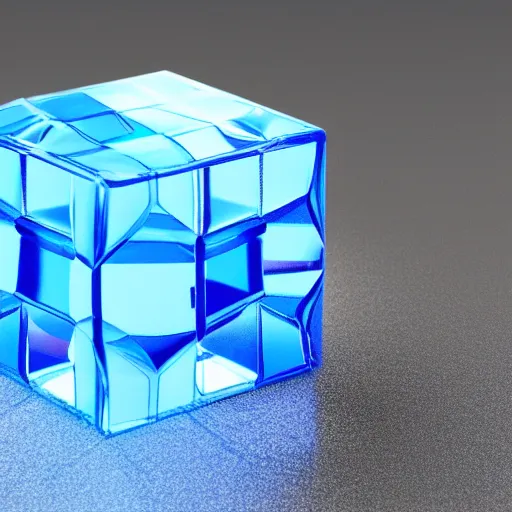 Prompt: transparent blue crystal cube inside half transparent seven color perfectly geometric ball, hyper realistic, max qualiry, octane render