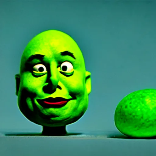 Image similar to elon musk as a melon, hyperrealistic, claymation, volumetric lighting, 3 5 mm film still, concept art