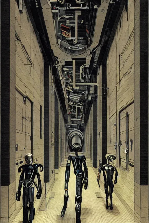 Prompt: cyborgs wander cybernetic architecture by giorgio de chirico