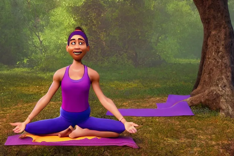 Image similar to lebron james doing yoga in the forest, still from a pixar movie, high quality 3 d render, movie, pixar, renderman, 4 k, artstation