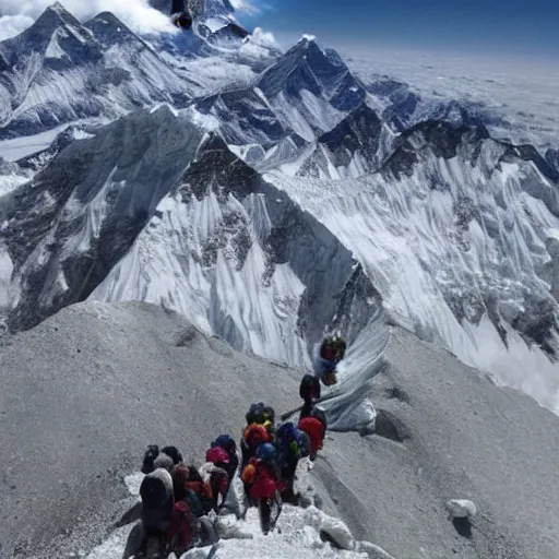 Image similar to mount everest but it's made of people