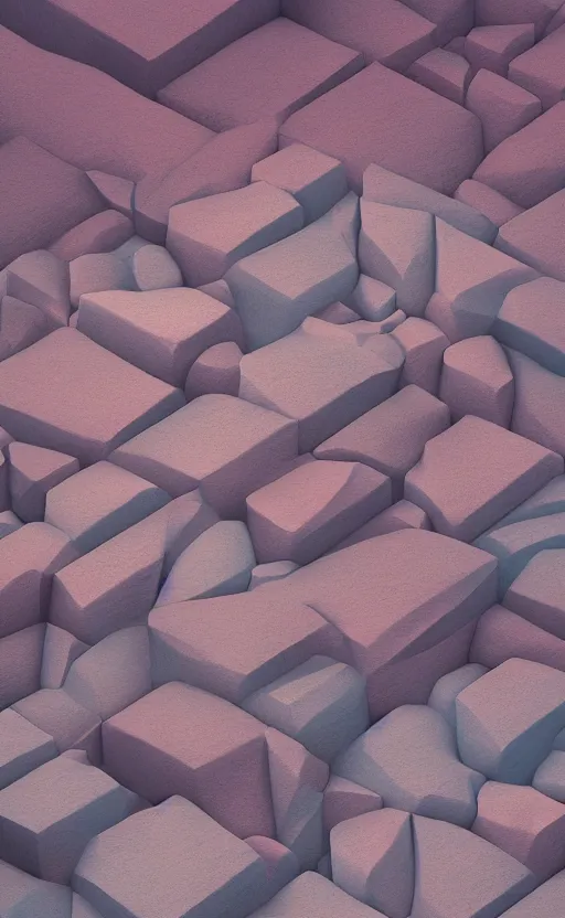 Image similar to surreal 3 d render field of rocks by atey ghailan and escher and edward hopper, houdini algorithmic generative art, pastel colors