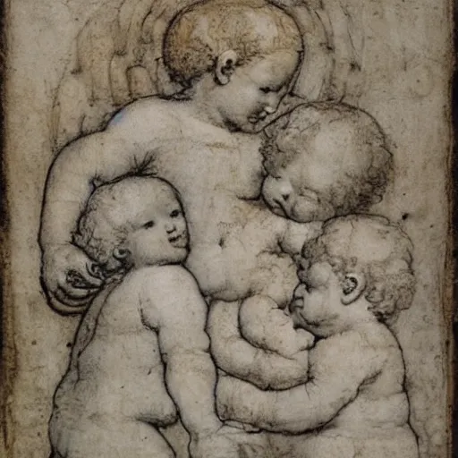 Image similar to cherub with 4 faces, by leonardo davinci