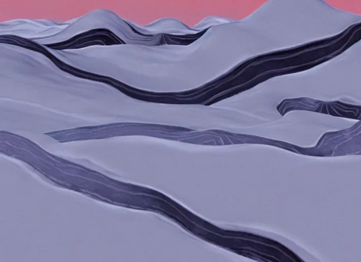 Image similar to minimalist charred rocky snowdrift landscape with slow wide contours from mulan ( 1 9 9 8 )