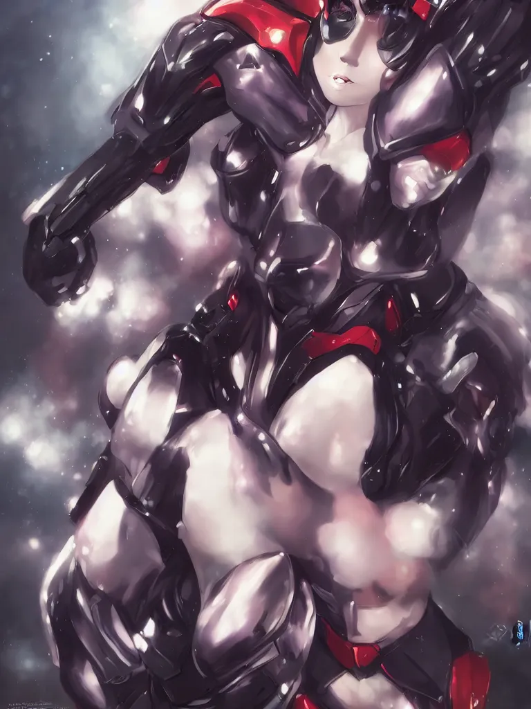 Image similar to A realistic anime portrait of a woman in a Gundam suit with glowing black, digital painting, by Stanley Artgerm Lau, Sakimichan, WLOP and Rossdraws, digtial painting, trending on ArtStation, SFW version