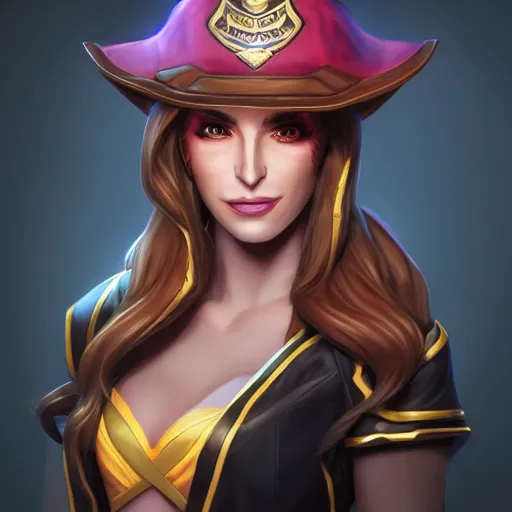 Image similar to portrait of Caitlyn Kiramar from League of Legends, by Fortiche Studio, from Netflix's Arcane, trending on artstation,fine details, wearing police uniform, realistic shaded, fine-face, painted texture, pretty long face,