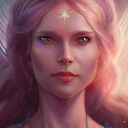 Image similar to star goddess, d & d, fantasy, portrait, highly detailed, digital painting, trending on artstation, concept art, sharp focus, illustration, art by artgerm and greg rutkowski and magali villeneuve