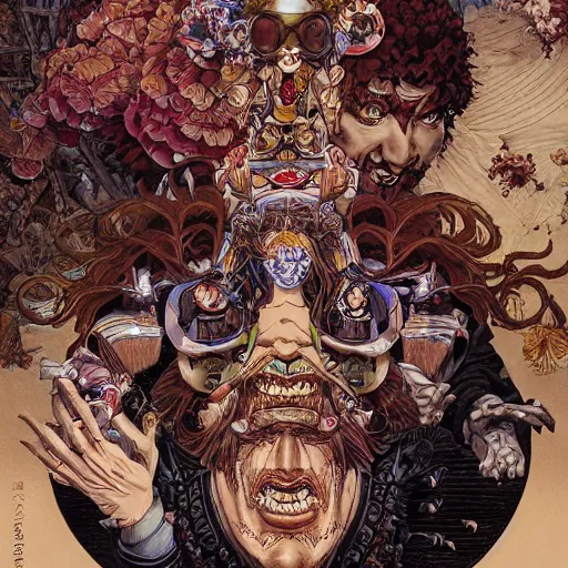 Image similar to portrait of crazy groom, symmetrical, by yoichi hatakenaka, masamune shirow, josan gonzales and dan mumford, ayami kojima, takato yamamoto, barclay shaw, karol bak, yukito kishiro