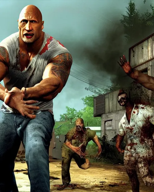Prompt: dwayne johnson in the game left 4 dead. xbox 3 6 0 graphics