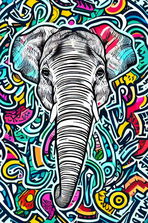 Image similar to A portrait of a baby elephant, sticker, colorful, illustration, smooth and clean vector curves, no jagged lines, vector art, smooth