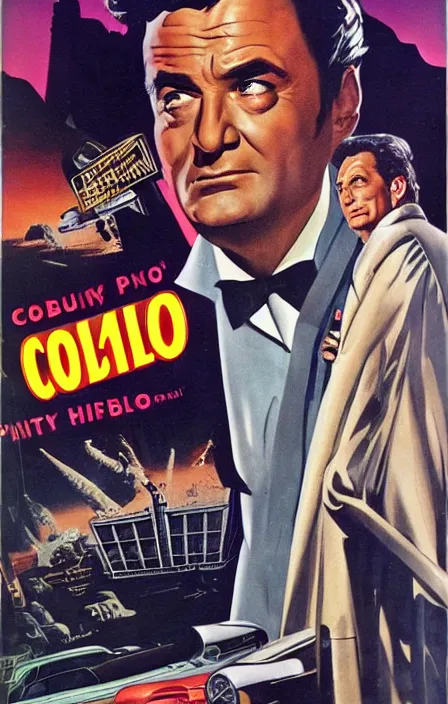 Image similar to columbo in 1 9 5 0 s pulp sci - fi movie poster, retrofuturism, highly detailed, mgm studios, david klein, reynold brown