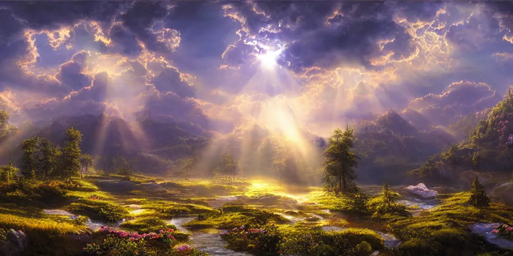 Prompt: an incredibly hyper realistic photorealistic landscape filled with fine detailed intricate priceless gems & jewels, crepuscular rays, specular highlights