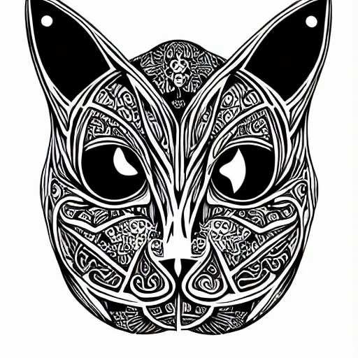 Image similar to tattoo sketch, cyclope cat, a draft, organic ornament, maori, vector