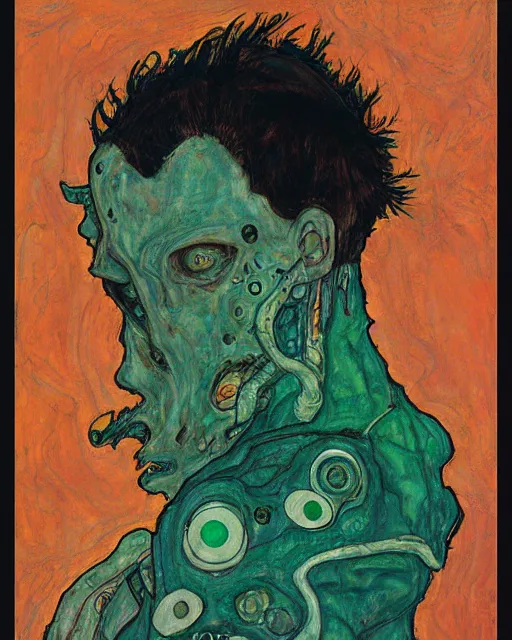 Image similar to portrait of cyberpunk cthulhu by egon schiele in the style of greg rutkowski