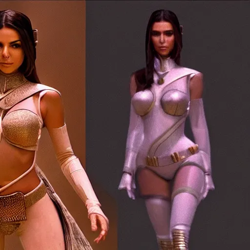 Image similar to victoria justice with kim kardashian body as princess padme in star wars episode 3, 8 k resolution, cinematic lighting, anatomically correct