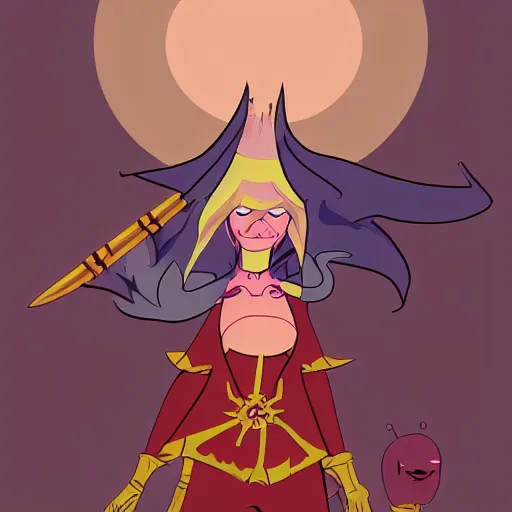 Prompt: evil sorceress in the style of adventure time, hd, trending on artstation, digital illustration, cartoon character design, concept art