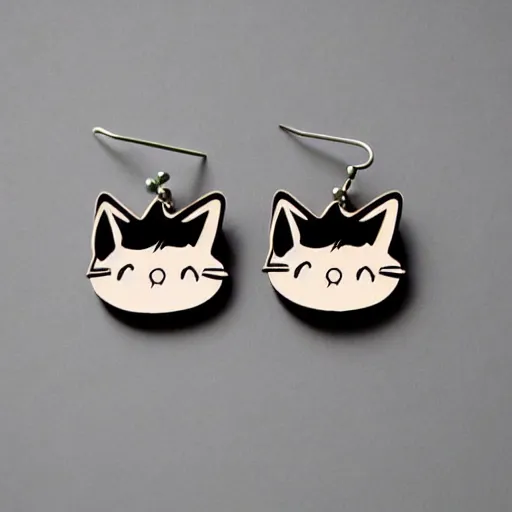 Image similar to 2d laser cut wood earrings flat of snarky cartoon cat