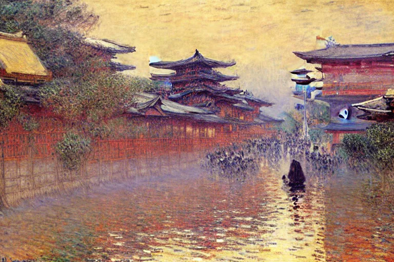 Prompt: kyoto city, painting by gaston bussiere, yoji shinkawa, claude monet