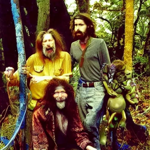 Image similar to hippies on another planet, jim henson creature shop, realistic