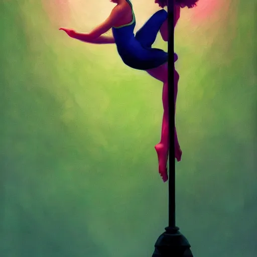 Image similar to A beautiful pole dancing fairie, symmetrical features, cinematic lighting, soft bokeh, fantasy, modern, colourful, highly detailed, digital painting, artstation, deviantart, concept art, sharp focus, illustration, by Edward Hopper and Rene Magritte