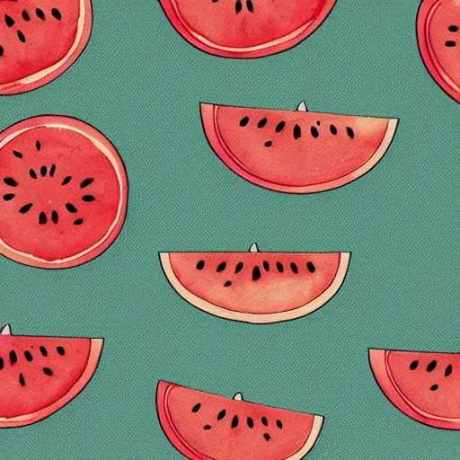 Image similar to hd retro illustration of watermelons and lemons, inspired by watercolor painting masterpieces