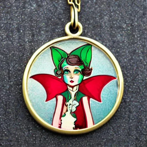 Prompt: artnouveau alice elf necklace