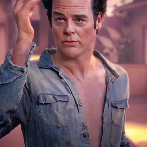 Image similar to hyperrealistic film still of ace ventura as dirt harry, stunning 3 d render, inspired by istvan sandorfi & greg rutkowski & unreal engine, perfect symmetry, dim volumetric cinematic lighting, 8 k octane comprehensive render, extremely hyper - detailed, incredibly lifelike attributes, intricate, real flesh texture, masterpiece, artstation, stunning,