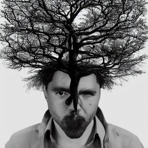 Image similar to a man with a tree growing in his head.