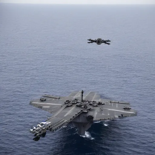 Image similar to a tie fighter lands on a usa aircraft carrier
