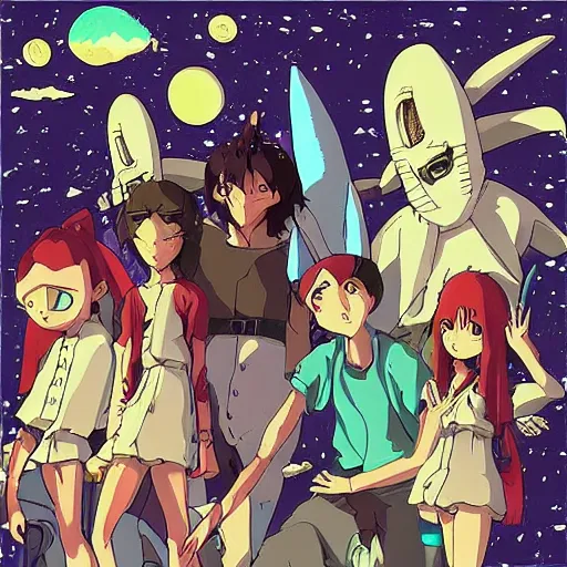 Image similar to “anime key visual of aliens in the style of studio ghibli, pixiv”