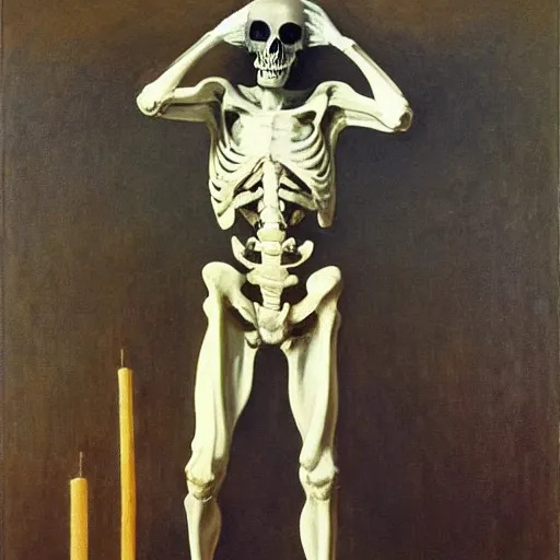 Image similar to the grim reaper, skeleton, oil painting, canvas, paul delaroche, alphonse mucha, arnold böcklin, hermann hendrich, very detailed