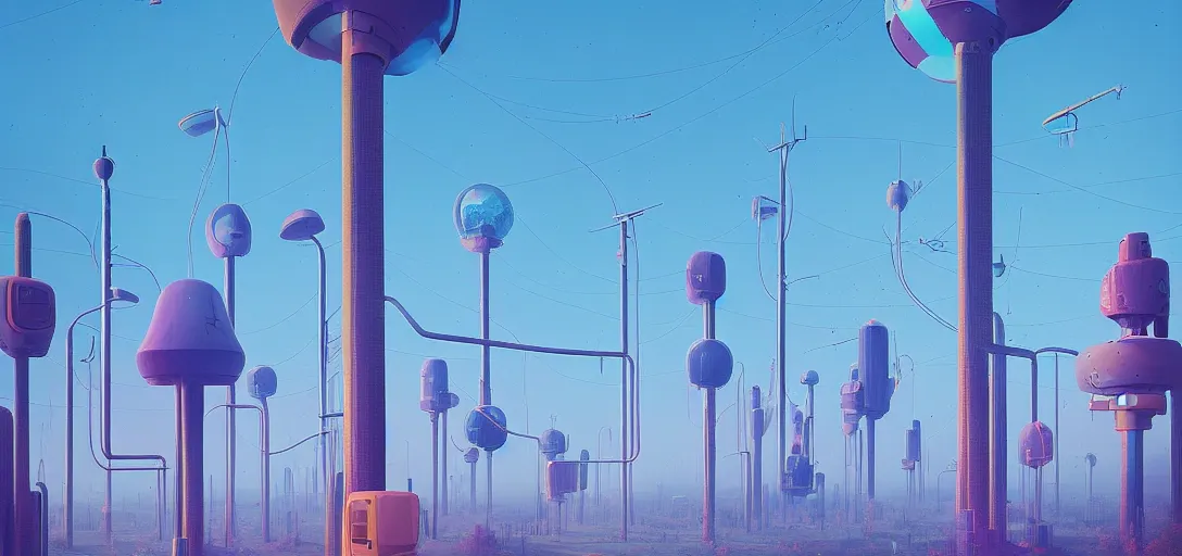 Prompt: futuristic solarpunk park, bright blue skies, towering digital trees sci - fi, digital art by beeple and simon stalenhag