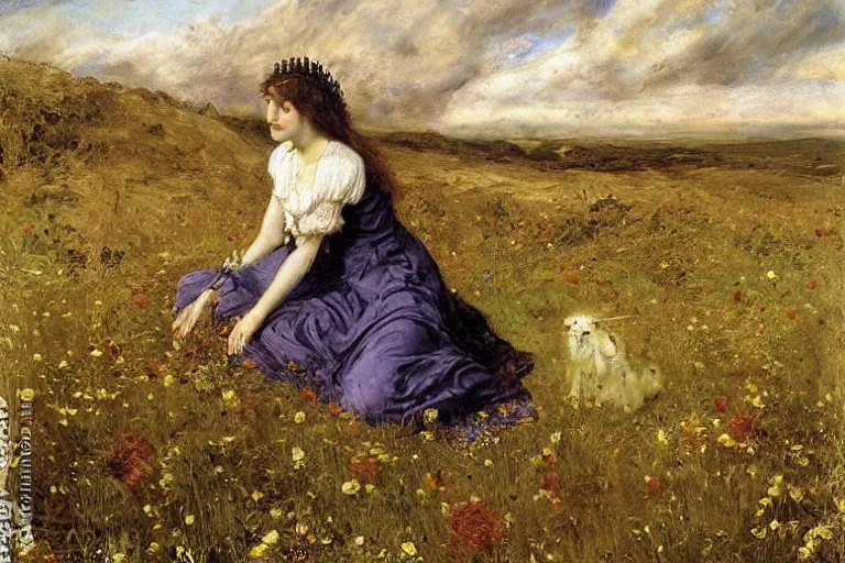 Image similar to sad portrait of a xenomorph queen in a meadow by sir john everett millais, photorealistic, hyperdetailed, ethereal, masterpiece, oil painting