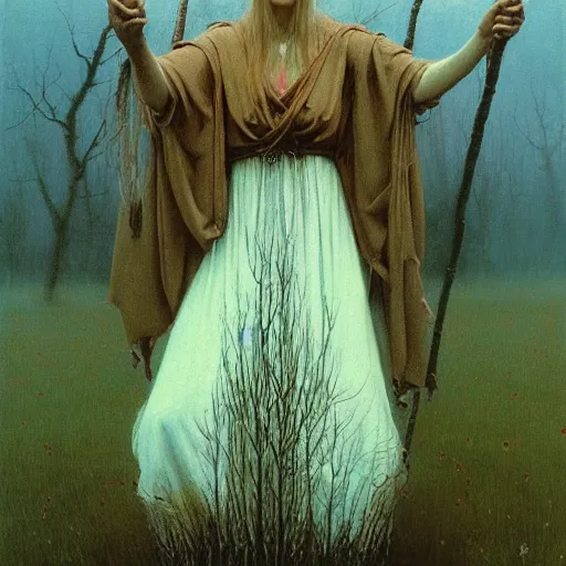 Prompt: portrait of morana, marzanna, morena : slavic goddess associated with seasonal rites based on the idea of death and rebirth of nature : viktor vasnetsov : jakub rozalski : zdzisław beksinski : andrey shishkin