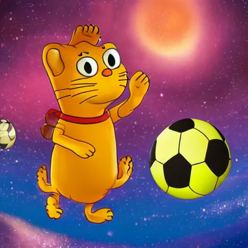 Prompt: garfield play soccer in milky way, 8 k, super detailed