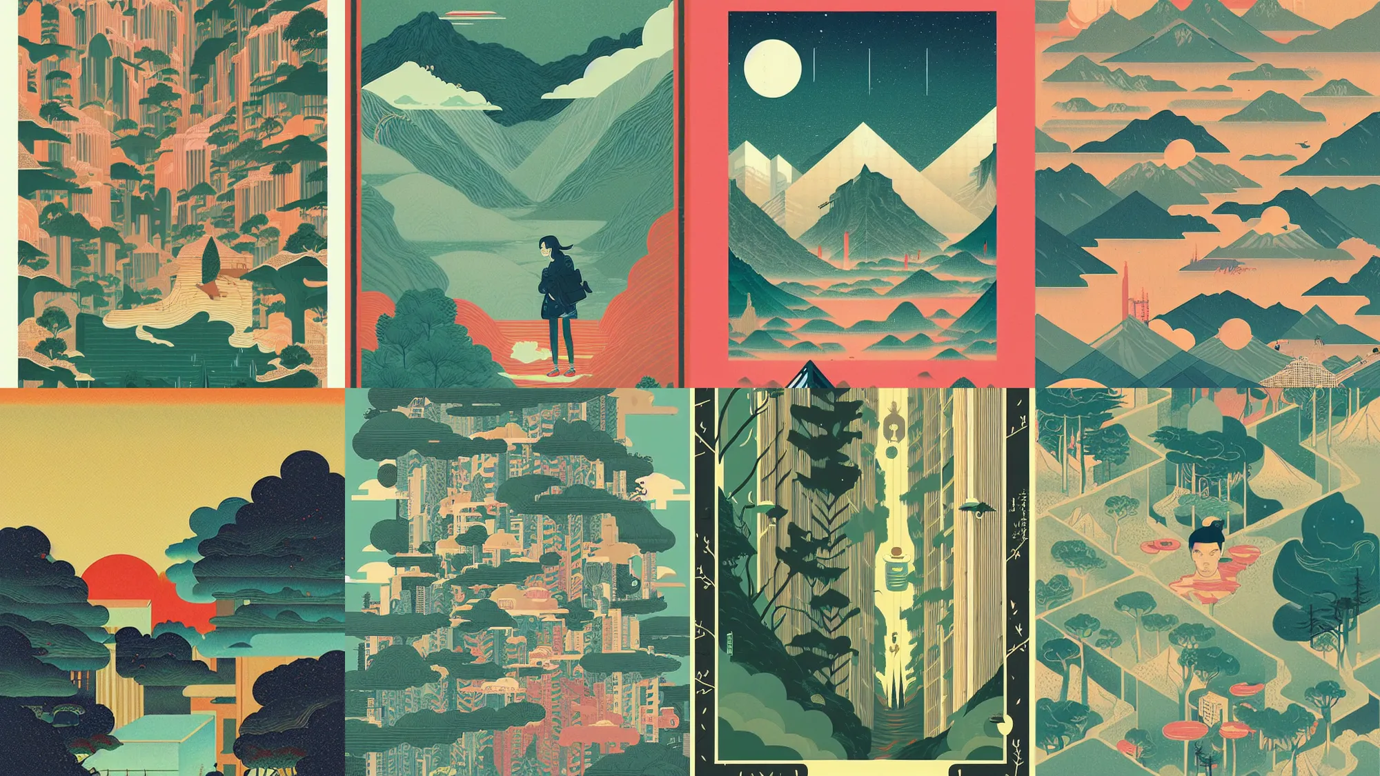 Prompt: vertical landscape by sachin teng, okami, hasui kawase