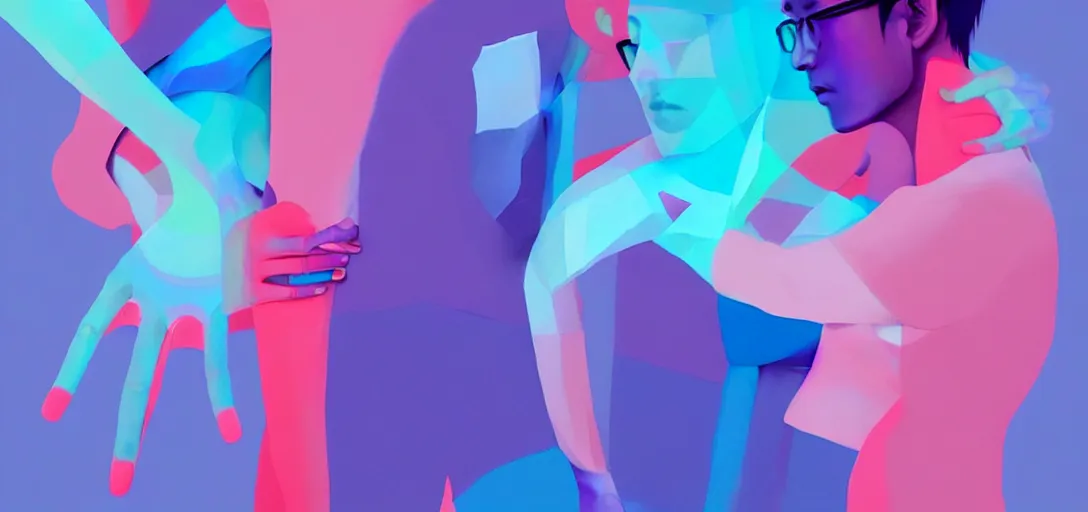 Image similar to xray photoshoot of couple hand holding, colourful vfx art, art by hsiao - ron cheng & james jean - presented as magazine collage style, volumetric light, colourful, sharp, detailed, digital painting, illustration, illustration, magazine collage, highly detailed, intricate detail, unreal engine, octae render, pinterest, behance, art station