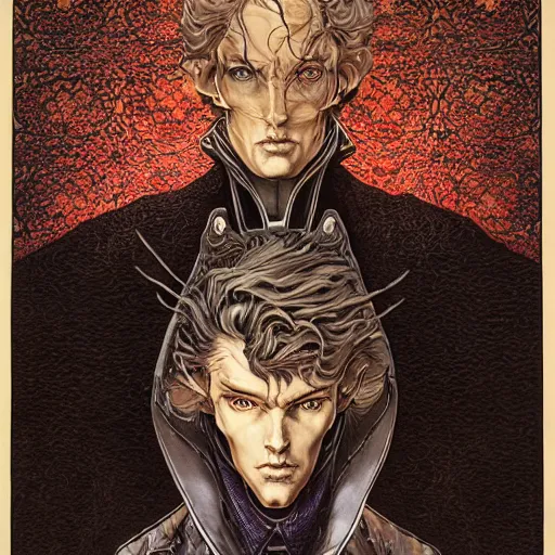 Image similar to portrait of emiel regis, symmetrical, by yoichi hatakenaka, masamune shirow, josan gonzales and dan mumford, ayami kojima, takato yamamoto, barclay shaw, karol bak, yukito kishiro