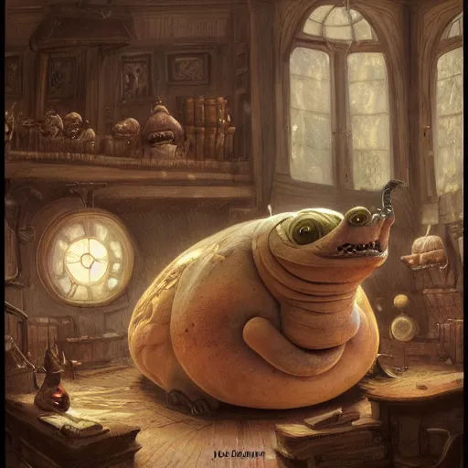 Image similar to giant slug runs amuck in spacious laboratorium with students, monster university, by jean - baptiste monge!!!