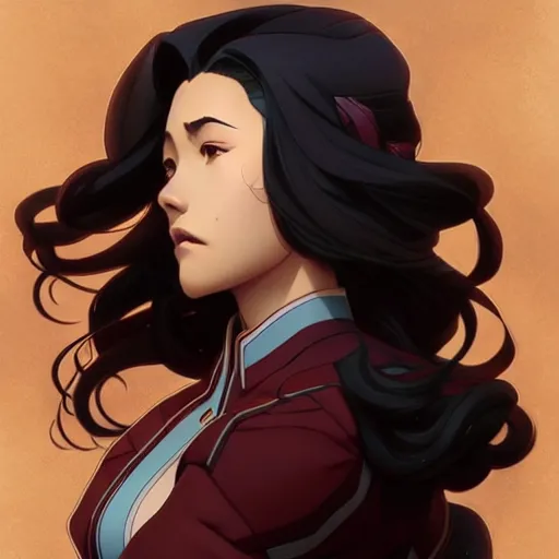 Prompt: Asami Sato from The Legend of Korra, fantasy, intricate, elegant, highly detailed, digital painting, artstation, concept art, matte, sharp focus, illustration, art by Artgerm and Greg Rutkowski and Alphonse Mucha