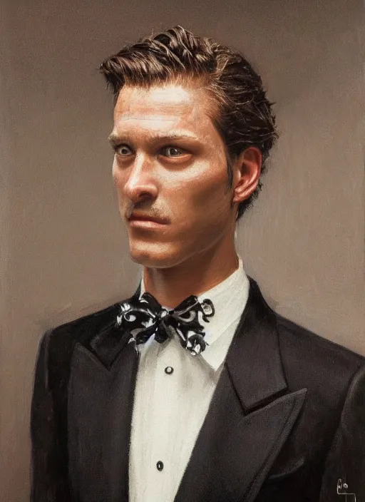 Image similar to a black tuxedo suit with a tie, a flowery bush growing out of the neck hole, intricate, highly detailed, concept art, hyperrealistic, oil painting by greg staples, 8 k