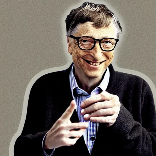 Prompt: bill gates holding a vaccine in his hand, body horror, by ralph steadman