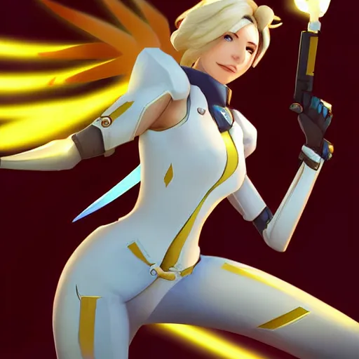 Image similar to mercy ( overwatch ), digital art by john jean and mad dog jones