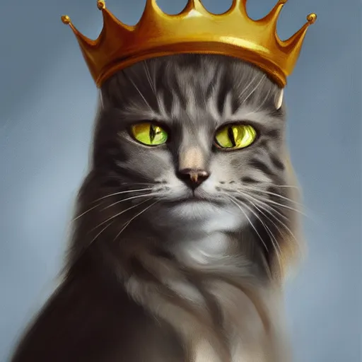 Image similar to portrait painting of a humanoid cat king with a crown, artstation, detailed, ghost