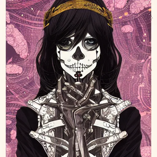 Image similar to anime manga skull portrait young woman, glitcched, glitch pixels, skeleton, intricate, elegant, highly detailed, digital art, ffffound, art by JC Leyendecker and sachin teng